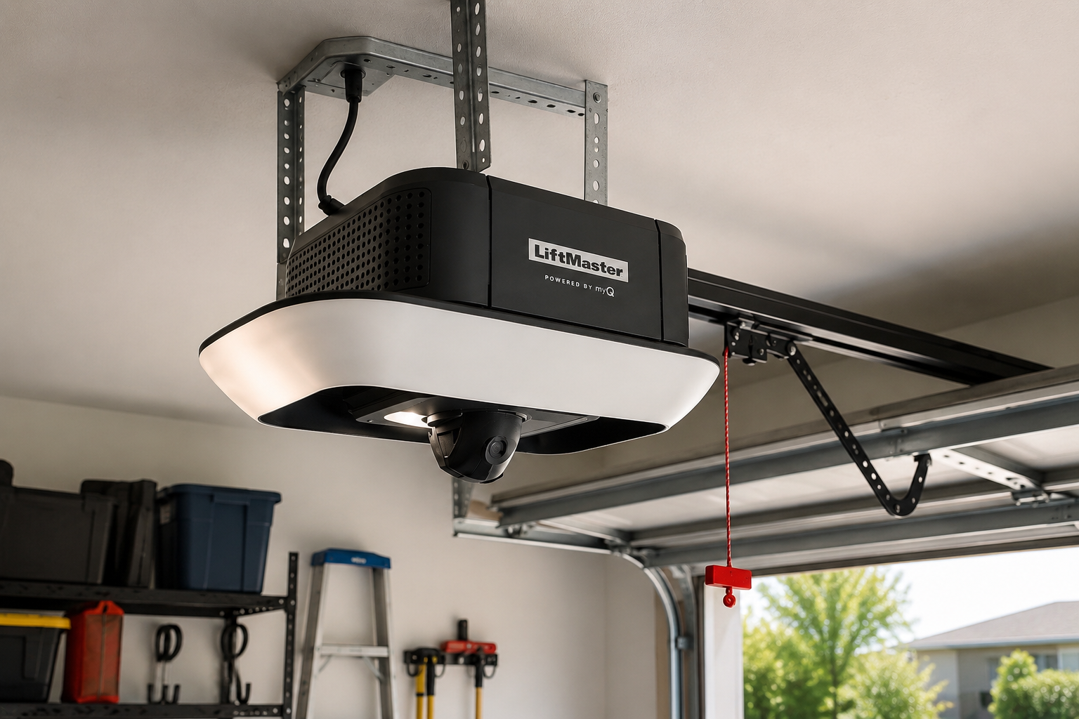 LiftMaster WiFi belt drive opener installed in a Martinez family-home garage